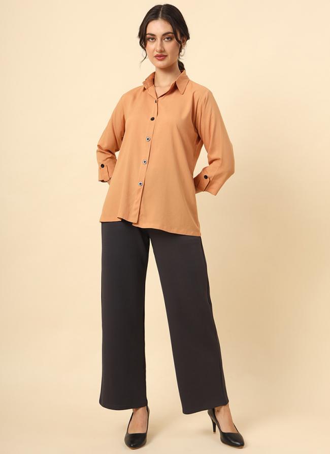 Rayon Light Orange Office Wear Plain Readymade Women's Shirt